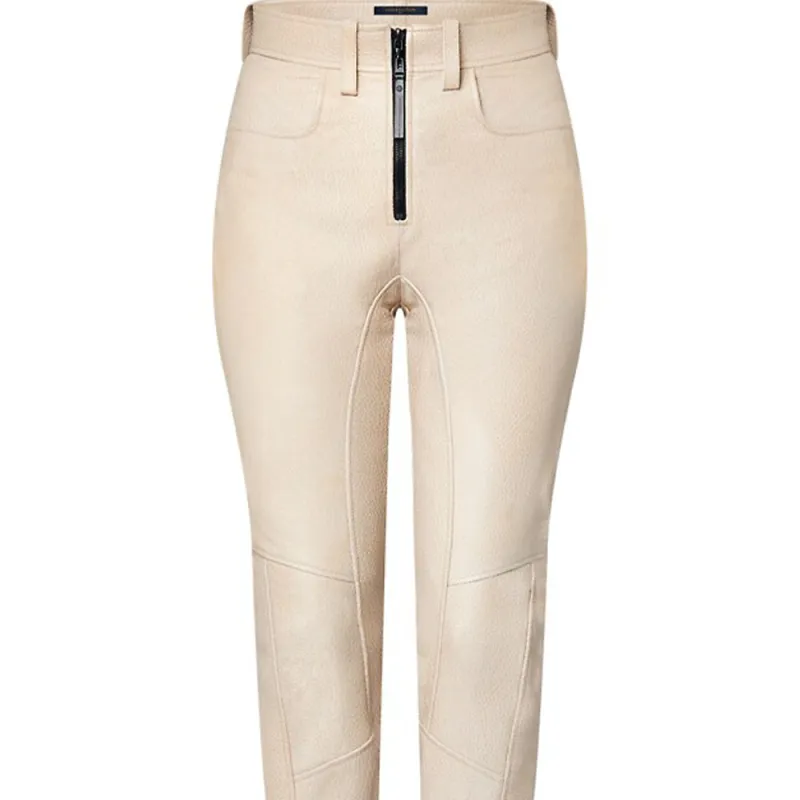 LOUIS VUITTON Zipper Accent Grained Leather Biker Pants-2