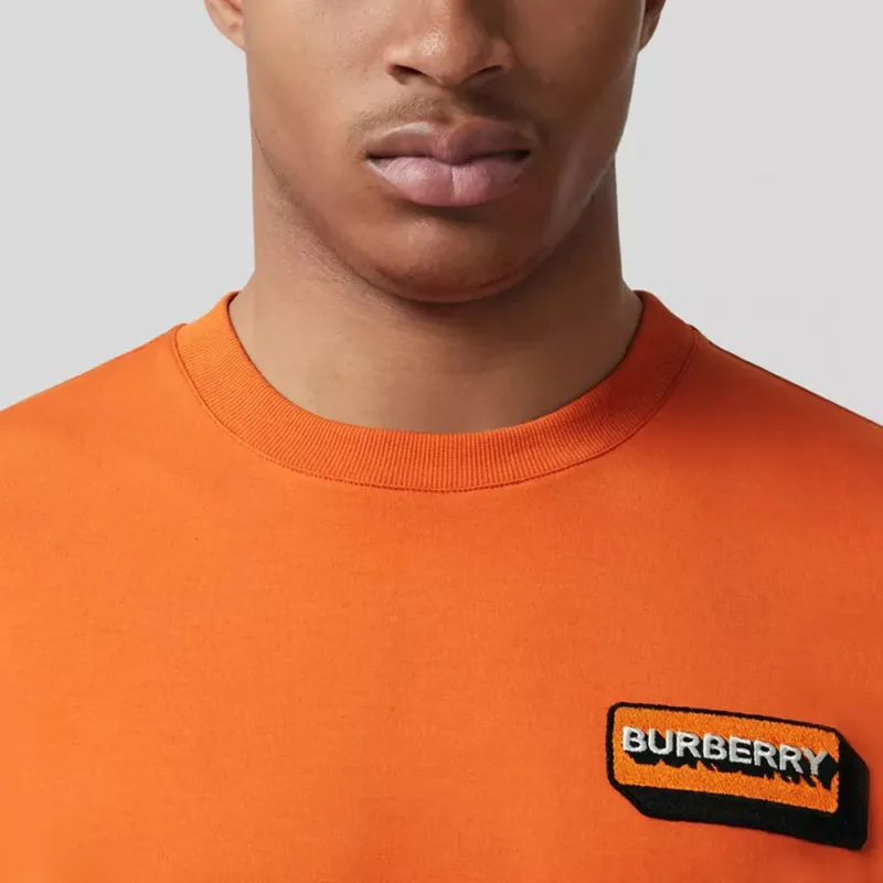Burberry Logo Applique Cotton Oversized T shirt-4