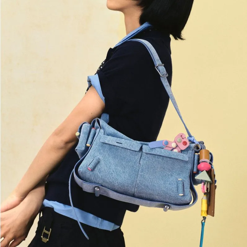 KUNOGIGI Fabric Crossbody Bag, Shoulder Bag Medium Size Women's Denim Blue-5
