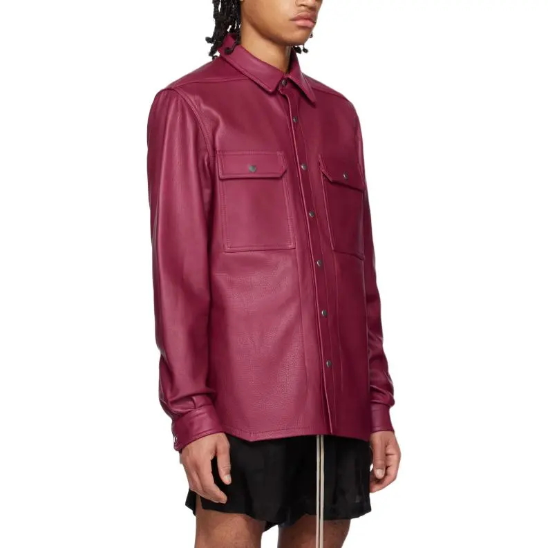 RICK OWENS/RO Leather Jacket Men's Dark Pink-2