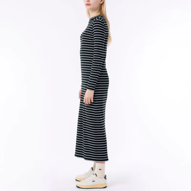 LACOSTE Long Sleeved Dresses Women's Black White Stripes-4