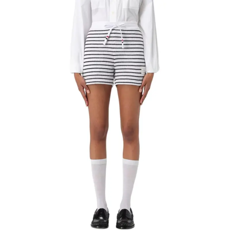 THOM BROWNE Logo Patch Striped Drawstring Shorts-4