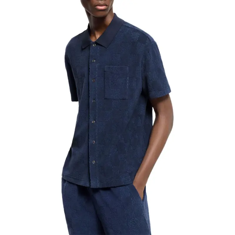 LOUIS VUITTON Damier French Terry Short Sleeved Cotton Blend Shirt-2