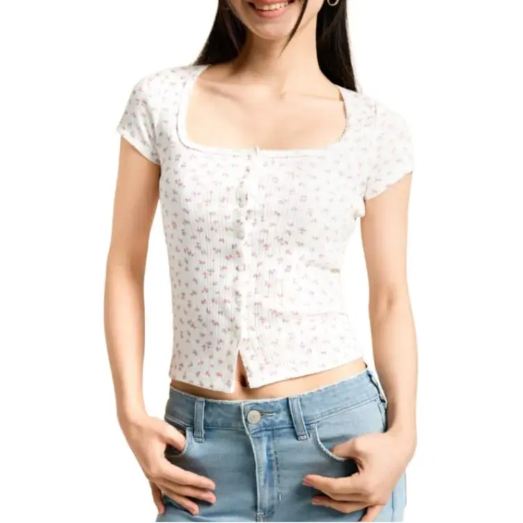 Hollister T Shirt Women's White Floral-3
