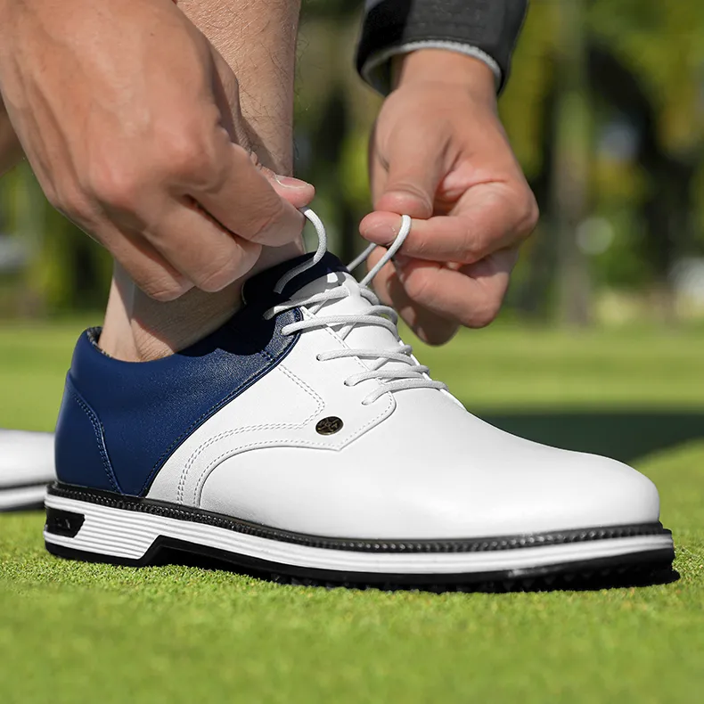 PGM Slip Resistant, Abrasion Resistant, Waterproof Low Top Golf Shoes Men's White Blue-6