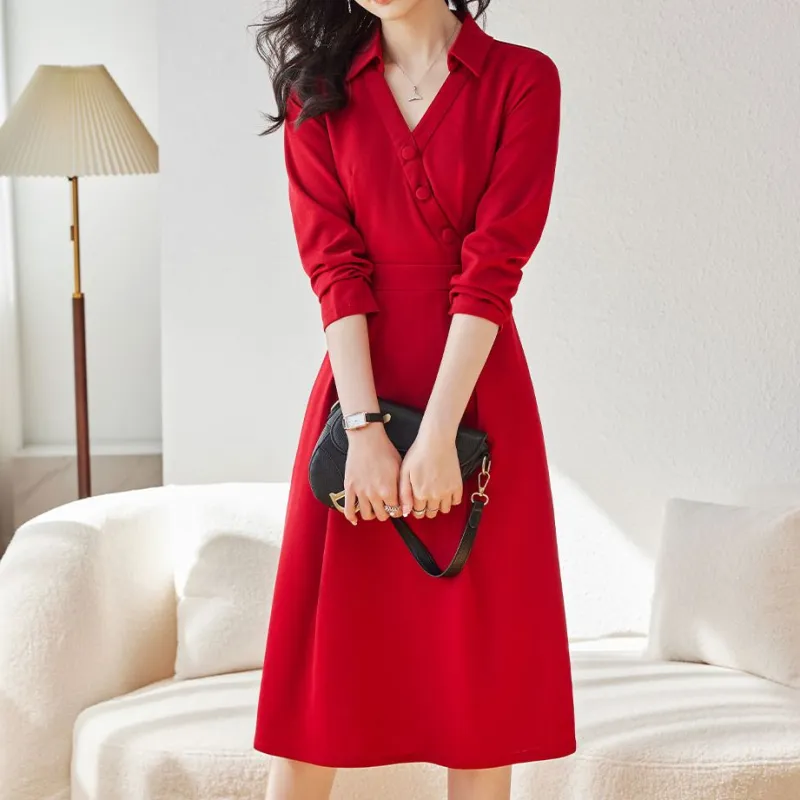 Fele.d Long Sleeved Dress Women's Burgundy-1