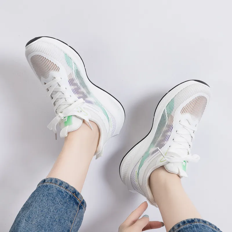 Warrior Lightweight Wear Resistant And Slip Resistant Low Top Casual Running Shoes Women's White Green Purple-5
