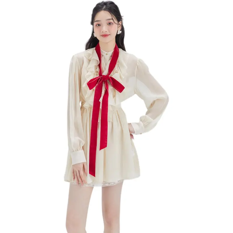 DEAR DEER PUFF Long Sleeved Dresses Women's White/Pink-2