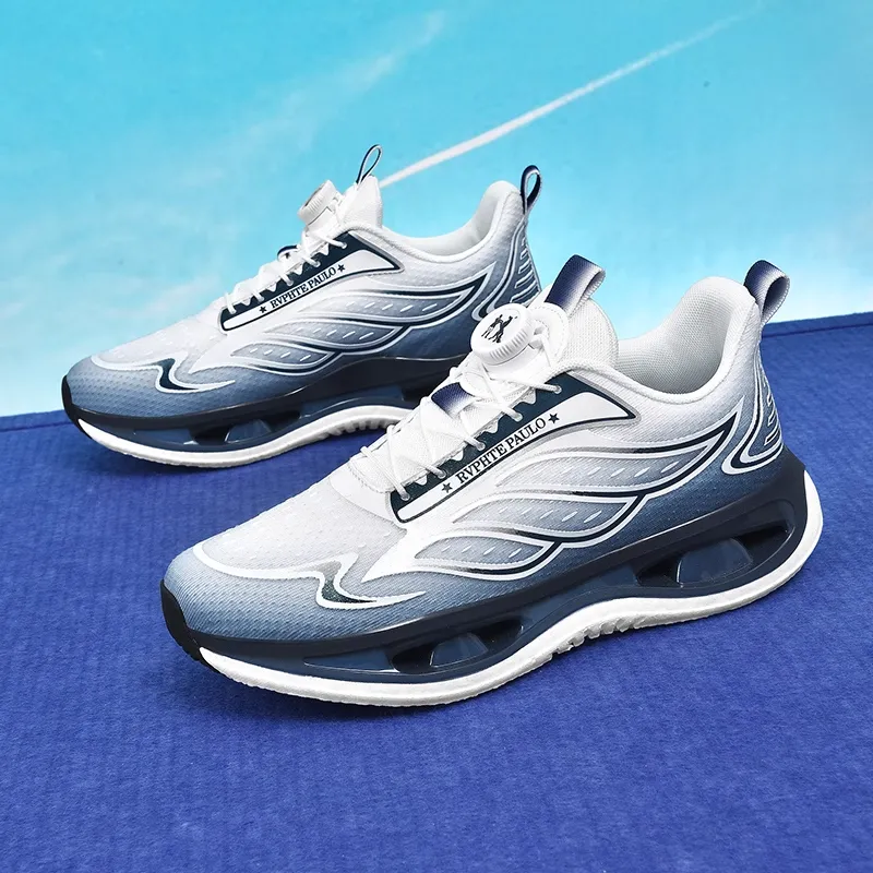 Lin Feng Cushioning, Slip Resistant, And Abrasion Resistant Low Top Casual Running Shoes Unisex White Sky Blue-3