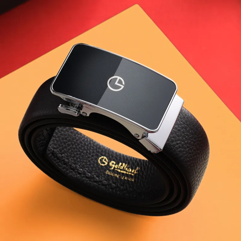 GOLDLION Cow Leather Belts Men's Black Width 3.5cm-10