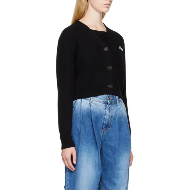 WE11DONE Logo patch Ribbed knit Wool Cardigan-2