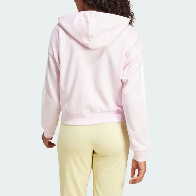 Adidas Essentials 3 Stripes French Terry Full Zip Hoodie Clear Pink/White-2