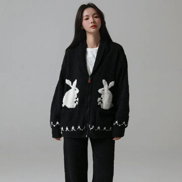 WANANNI Pajama Set For Fall And Winter Unisex Black White-5