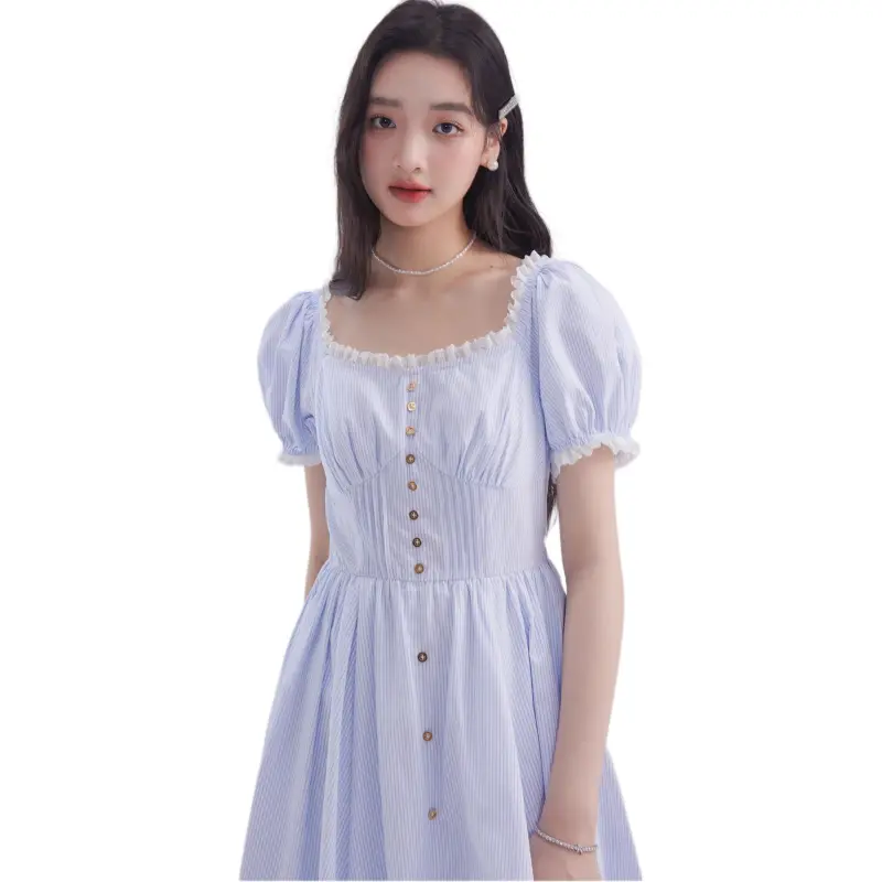 DEAR DEER PUFF Short-Sleeved Dresses Women's Stripes-10