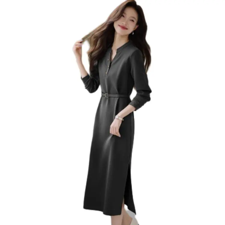 Mo Han Yi Mei Long Sleeved Dresses Women's Gray-5