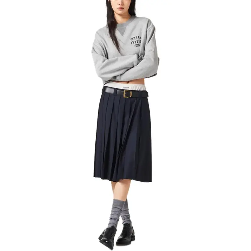 MIU MIU Logo Printed Crewneck Cropped Sweatshirt-2