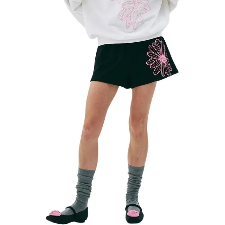 MARDI MERCREDI SS25 SWEAT SHORTS FLOWER_BLACK PINK Casual Shorts Korean Style Women's Black Pink-3
