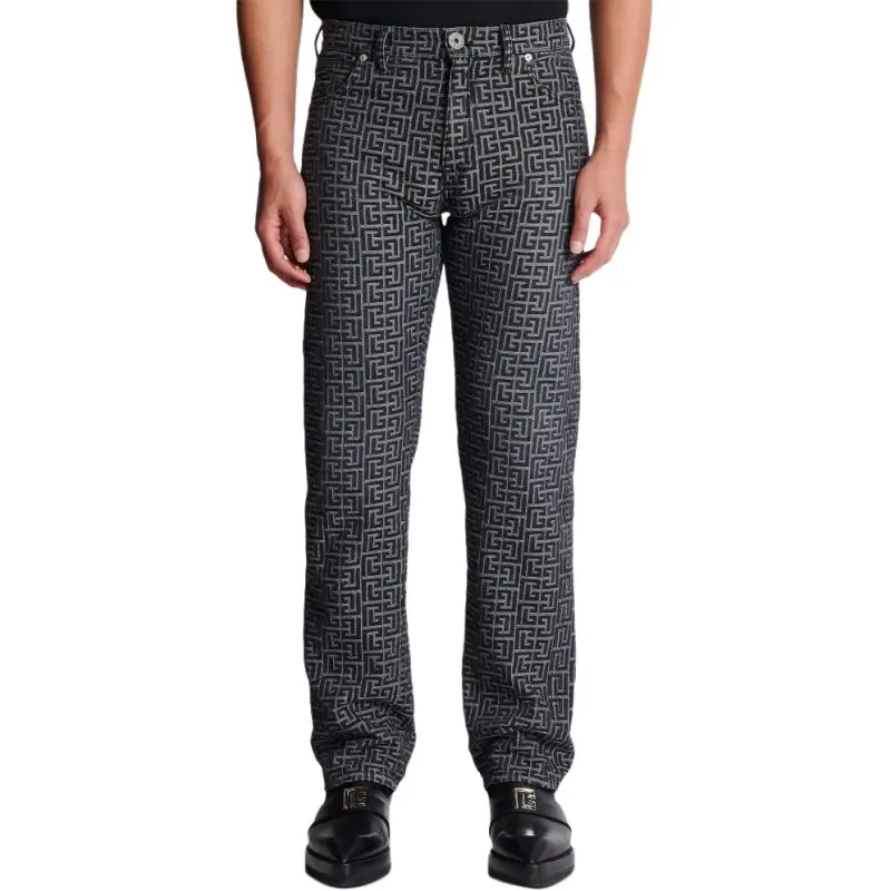 BALMAIN Monogrammed Jacquard Denim Jeans-2