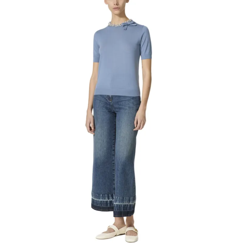 Valentino Embellished Fine Knit Crewneck T Shirt-1