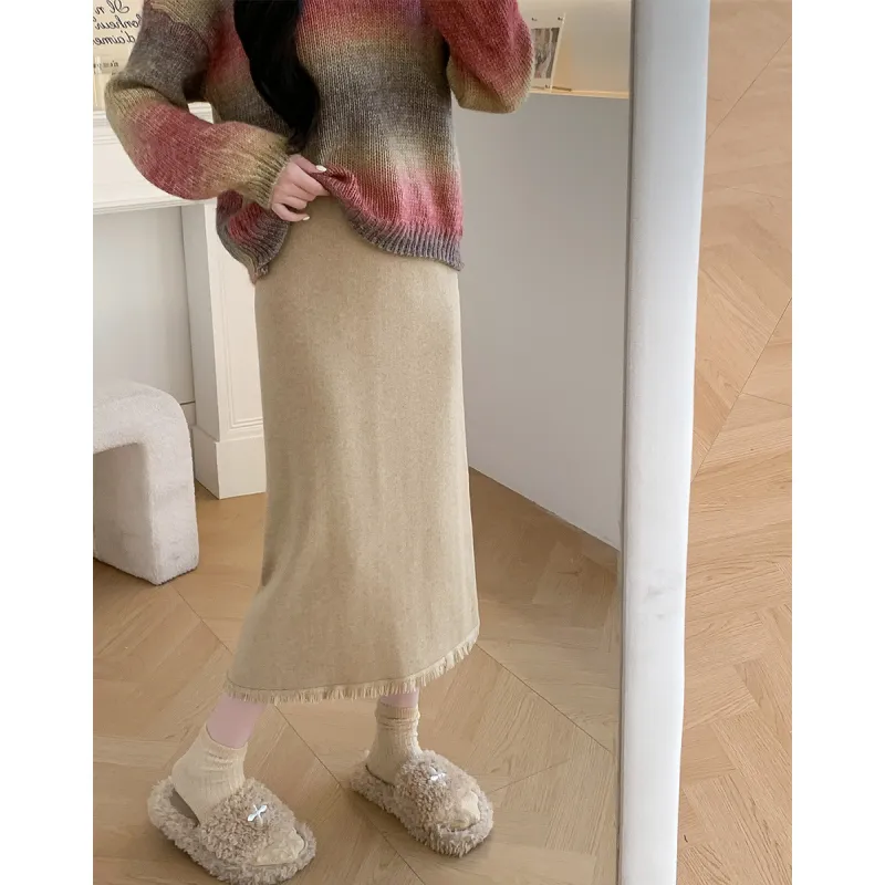 Tonlion Knit Long Skirts Women's Wheat-0