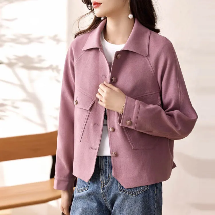 OUNIXUE Denim Jackets Women's Pink Purple-4