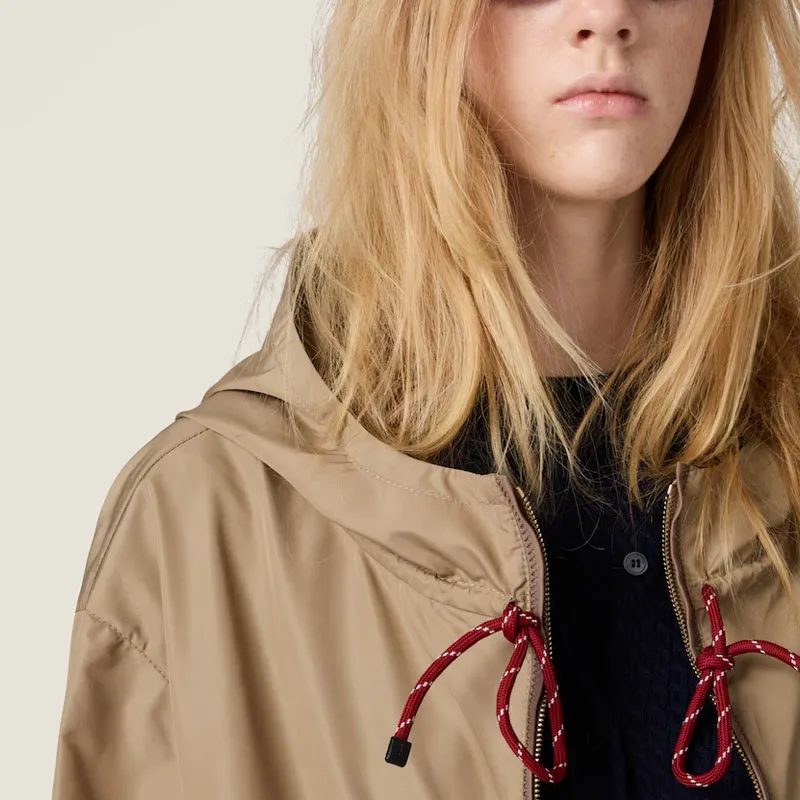 MIU MIU Logo Rubberised Zipped Hooded Jacket-4