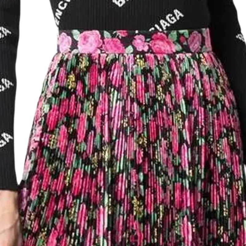 Balenciaga Floral Pleat Silk Skirt-5
