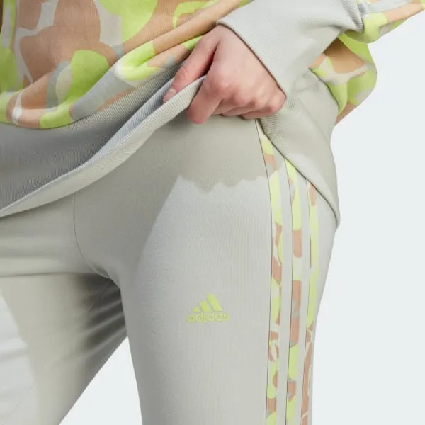 Adidas FLORAL GRAPHIC 3-STRIPES LEGGINGS Knitted Sports Pants Women's Magical Silver-4