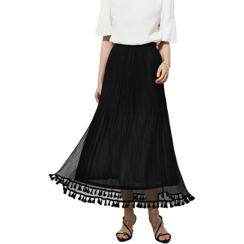 TKY SHOP Casual Long Skirt Women's Elegant Black-2