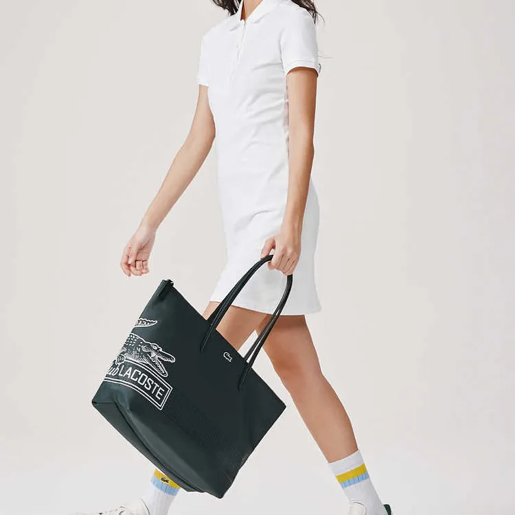 LACOSTE PVC Tote Bag Shopping Bag Shoulder Bag Handbag Large Size Women's Dark Green-4