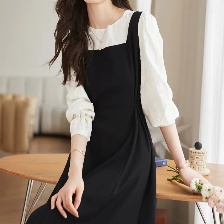 Mo Han Yi Mei Long Sleeved Dress Women's Black-1