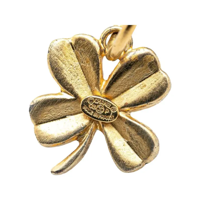 CHANEL 2003 Plated Clover Hoop Push Back Earrings Costume Earrings-2