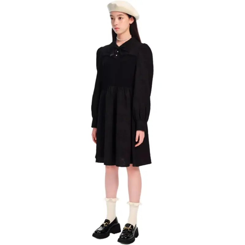 E.land Long-Sleeved Dresses Women's Black-4
