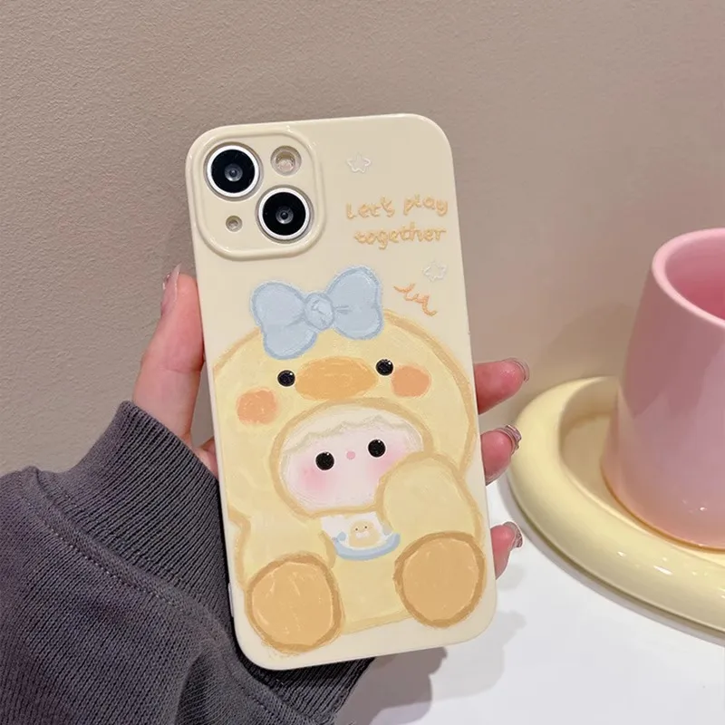 Wei Xin TPU Material Oil Paintings Hood Duck Phone Cases Compatible With IPhone 16/15 Pro Max/Apple 13/14 Pro/Max-3
