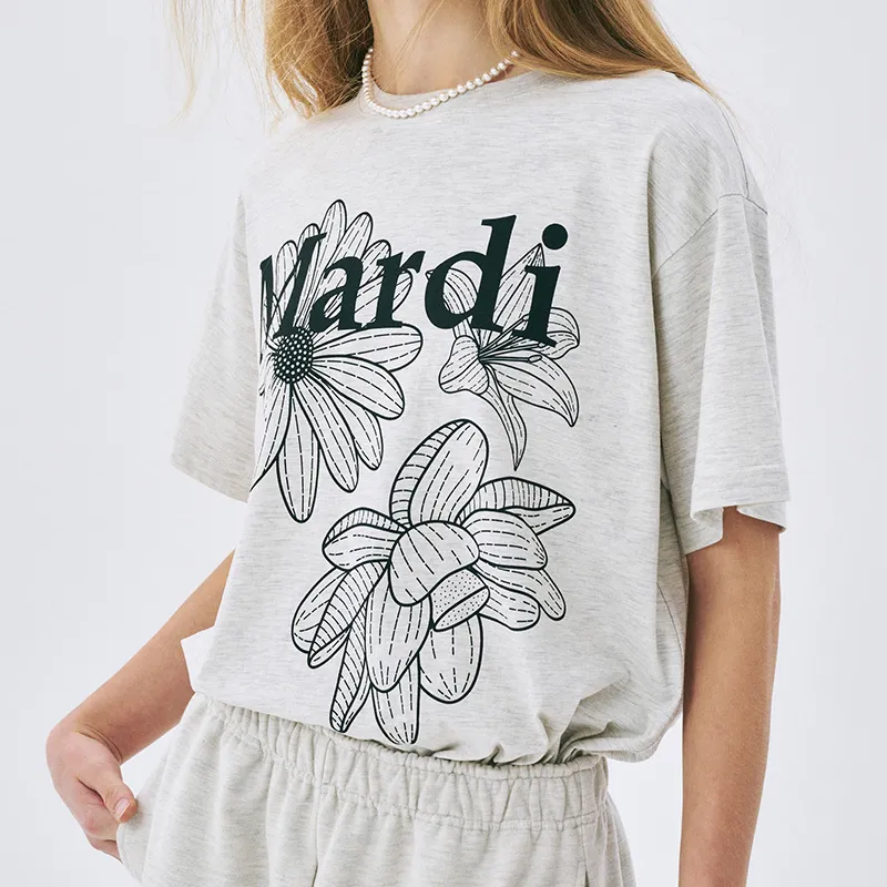 MARDI MERCREDI Three Flowers Collection SS25 T-Shirt Women's Oat Black Korean Style-1