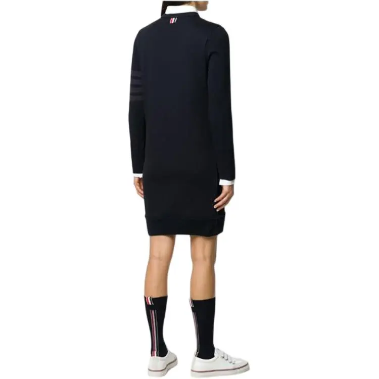 THOM BROWNE· Long Sleeved Dress Women's Marine Blue-4