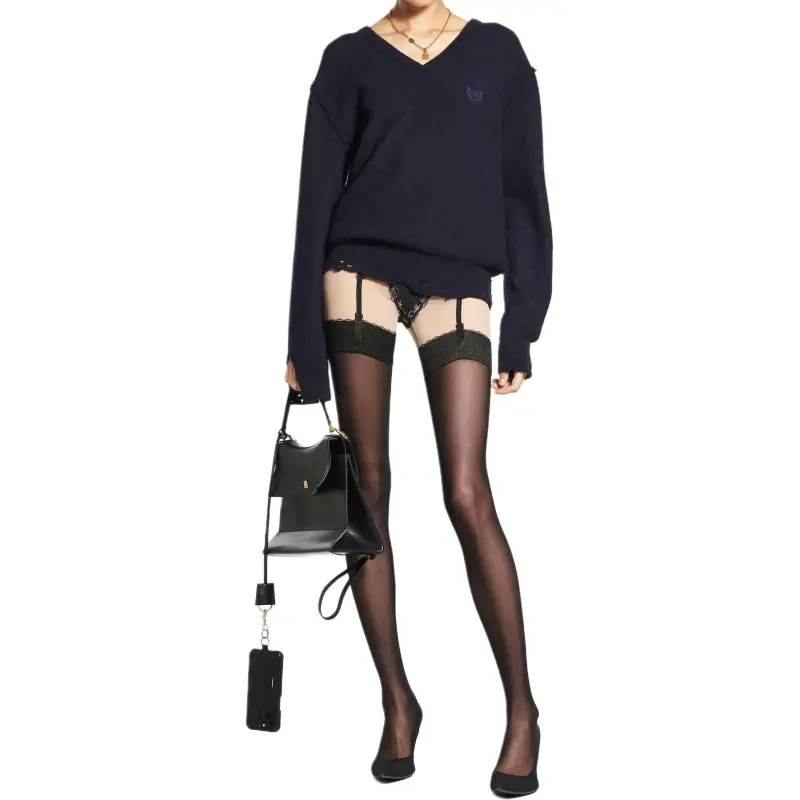 Balenciaga SS25 LAUREL CLASSIC INSIDE OUT Cashmere Sweater Regular Fit Women's Marine Blue-2