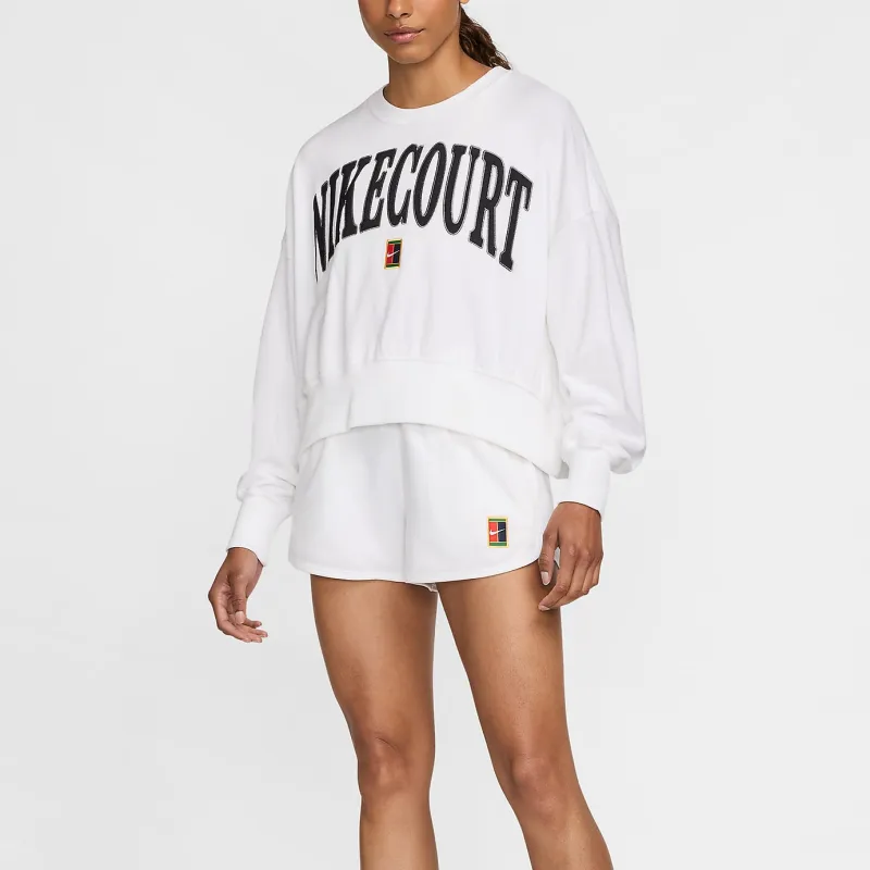 Nike Heritage Over Oversized Crew Neck Graphic Tennis Sweatshirt Sweatshirt Women's White-2