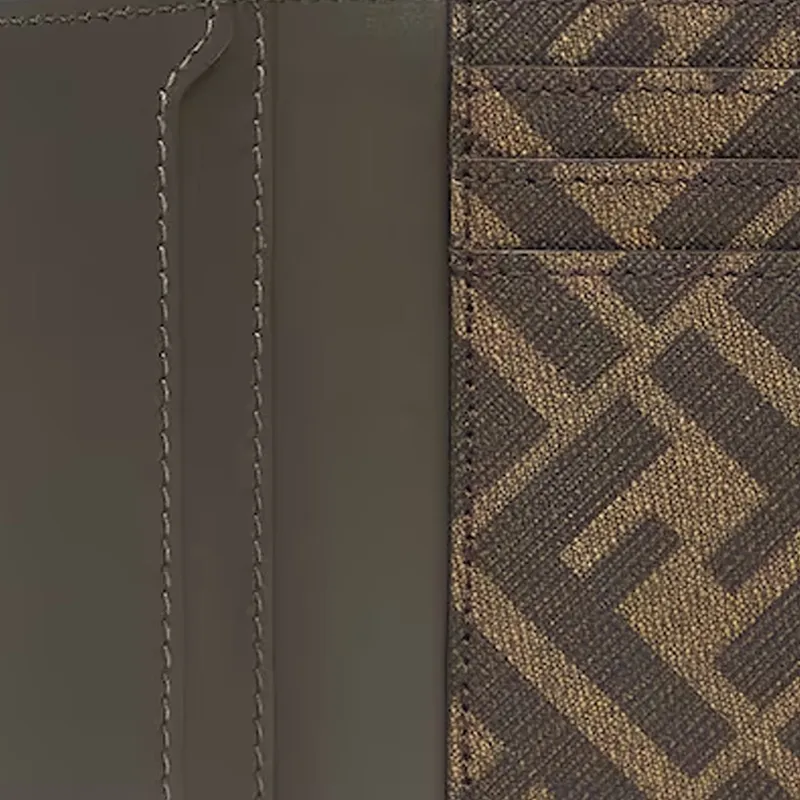 FENDI Calfskin Card Holder Men's Green-3