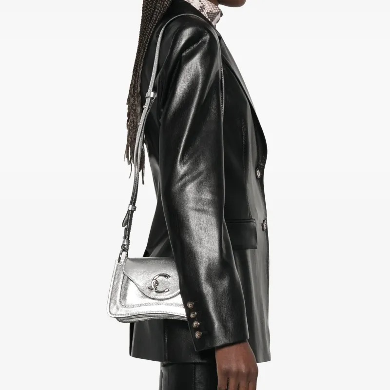 COCCINELLE Cow Leather One Shoulder Handbag Women's Silver-4
