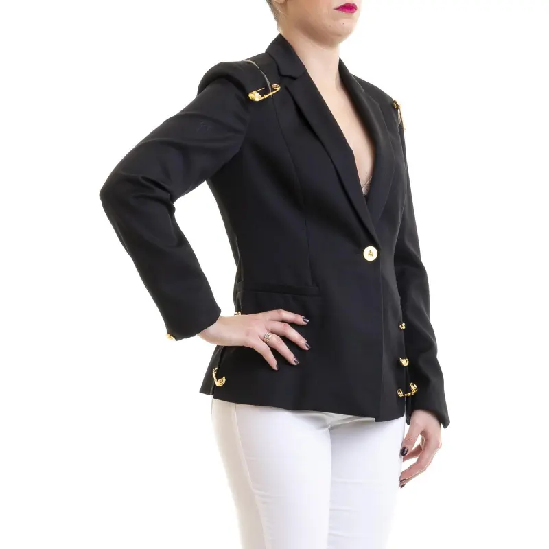 VERSACE Safety Pin Notch Lapel Blazer 'Black'-3