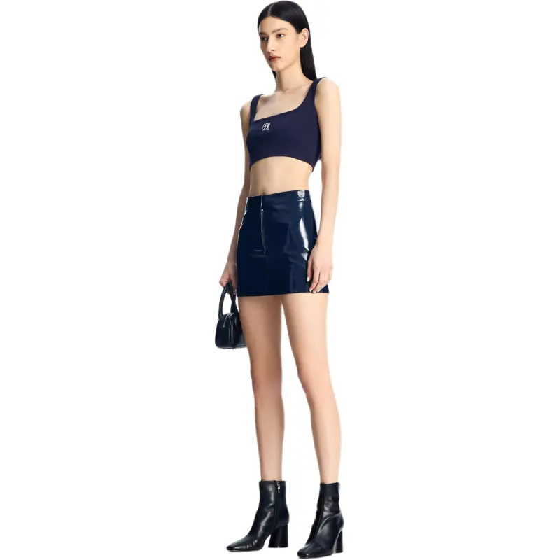 CALLED BACK Leather Short Skirts Women's Dark Blue-4