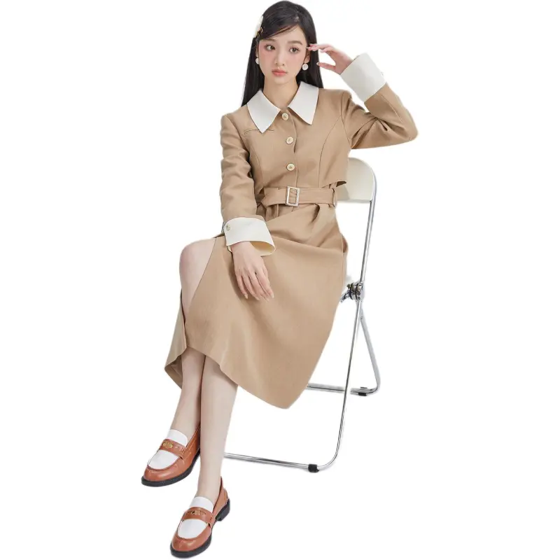 DEAR DEER PUFF Trench Coat Women's Coffee-6