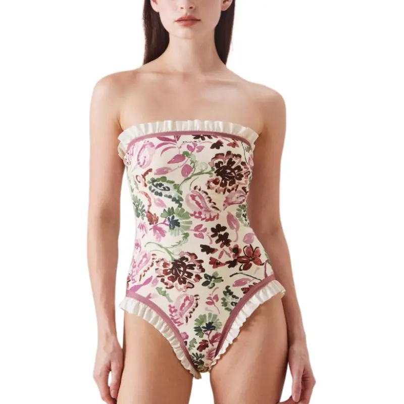 Visual Mood One piece Swimsuit Women's Green Pink Floral-2