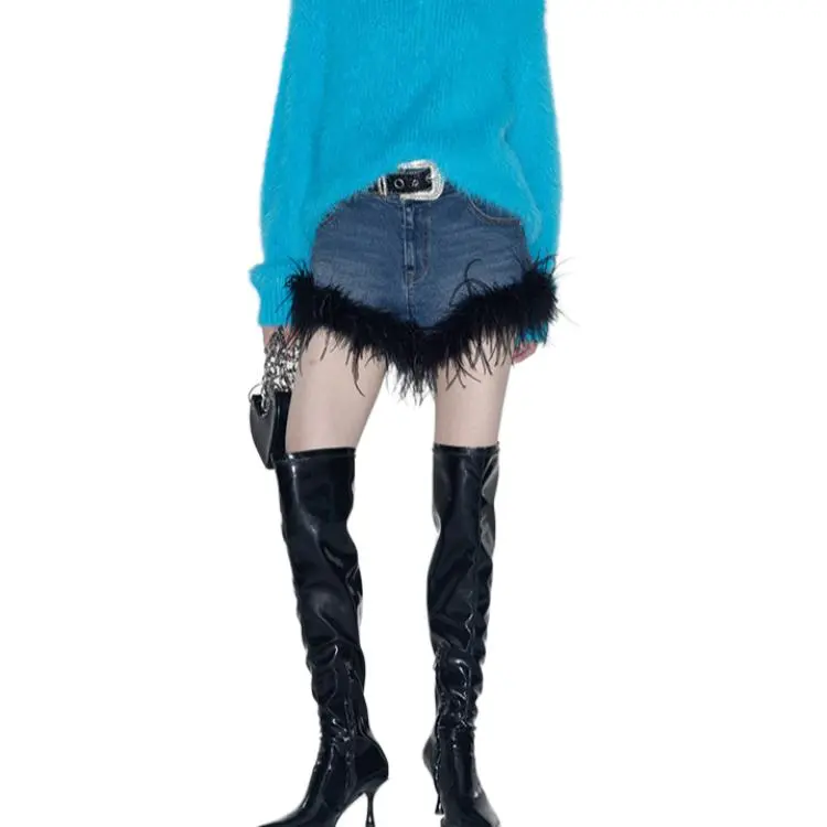 GIMING Denim Shorts Women's Blue+Black-2