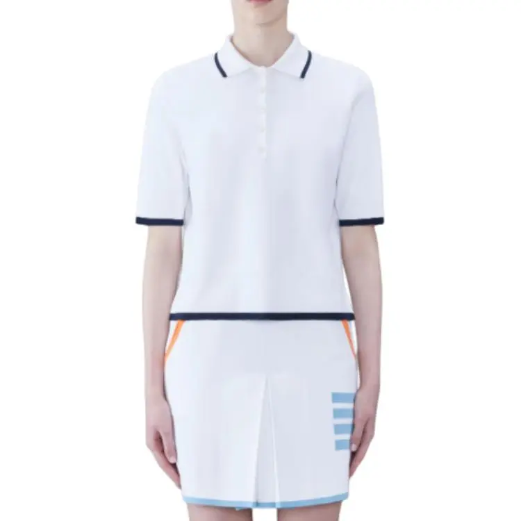 THOM BROWNE Rib Stitch Short Sleeved Polo Shirt-3