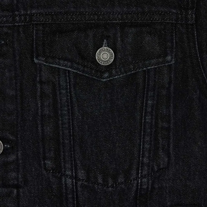 MLB BASIC MEGA LOGO LASER CUTTING DENIM TRUCKER JACKET Denim Jacket Unisex Black-3