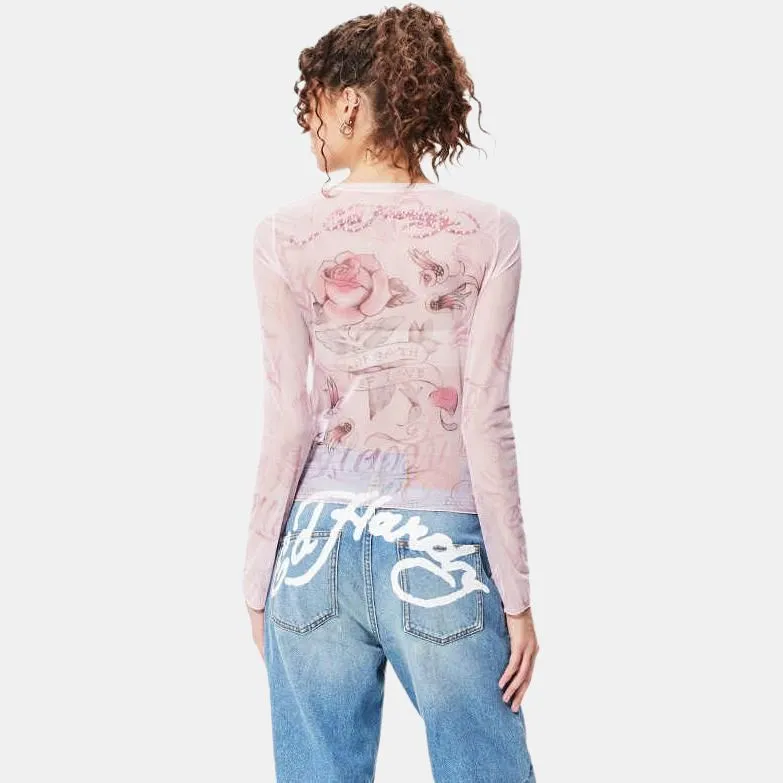 Ed Hardy Regular T-Shirt Women's Cherry Blossom Pink-0