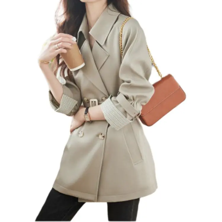Mo Han Yi Mei Trench Coat Women's Light Gray Green-4