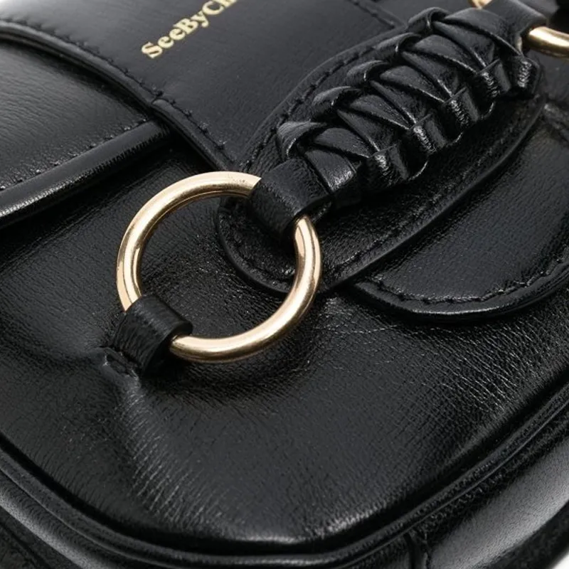 See By Chloe Shiny Grained Goatskin Crossbody Bag Shoulder Bag Women's Black-3